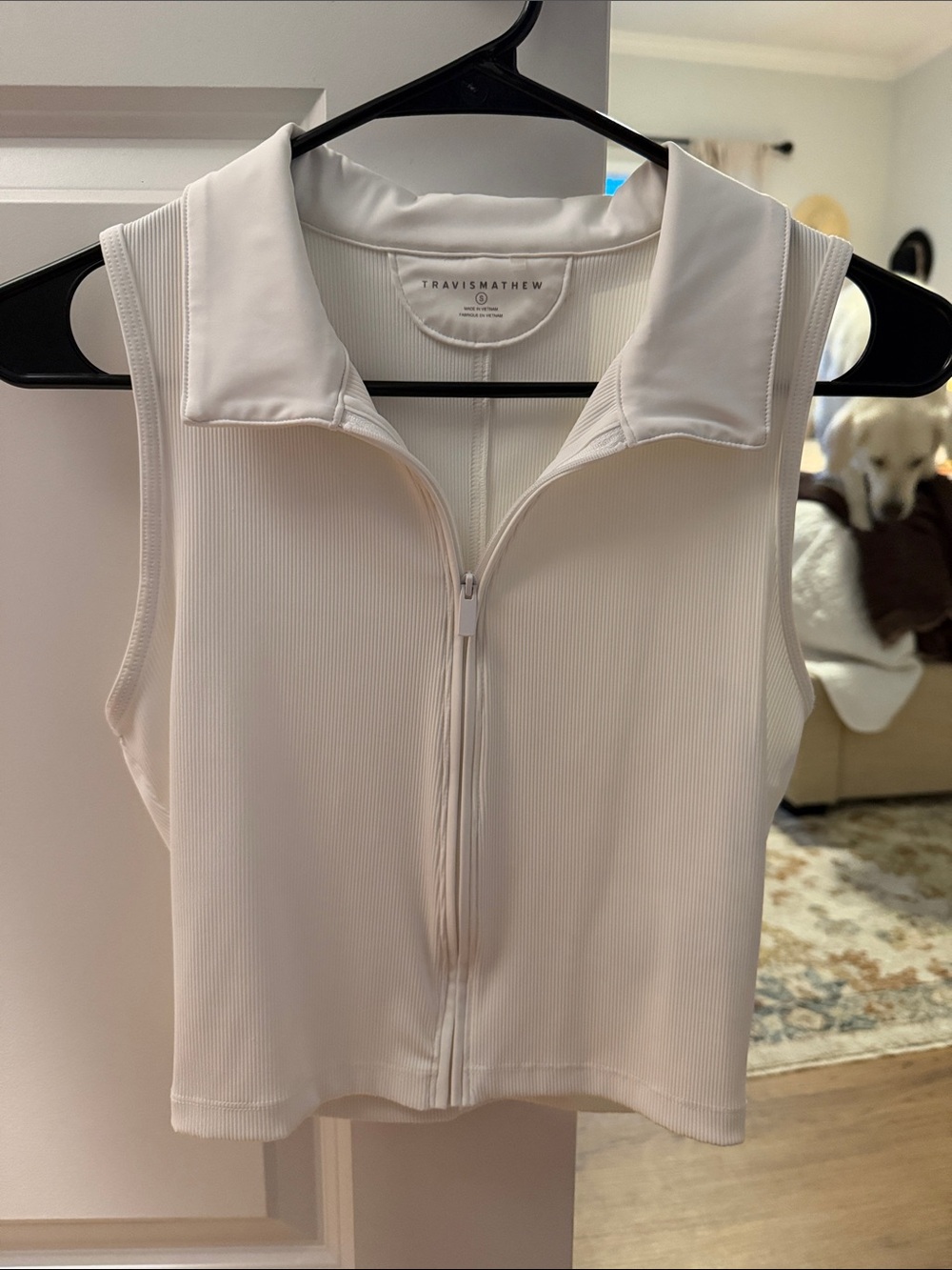 Travis Mathew Women's Ivory Ribbed Zip-Front Sleeveless Polo Tank